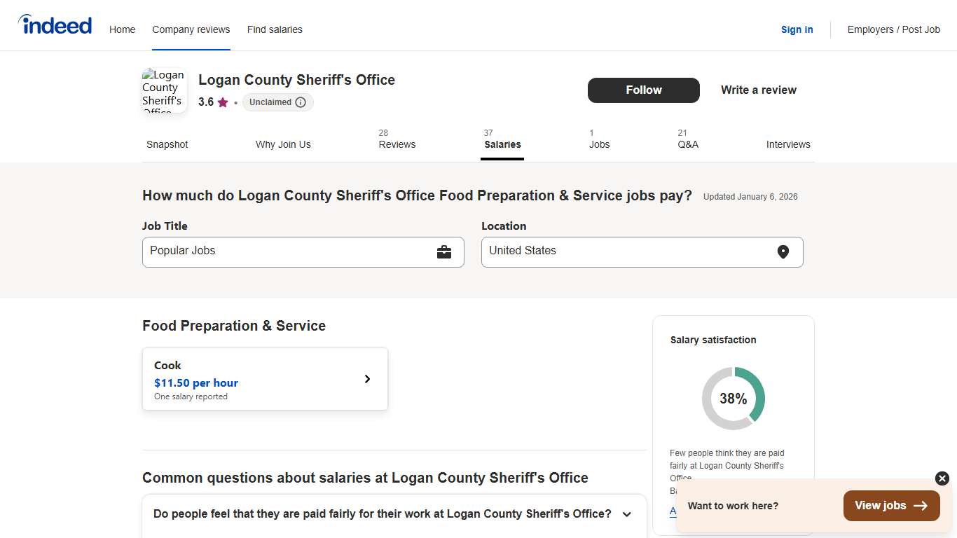 How much do Logan County Sheriff's Office Food Preparation & Service jobs pay? Indeed.com